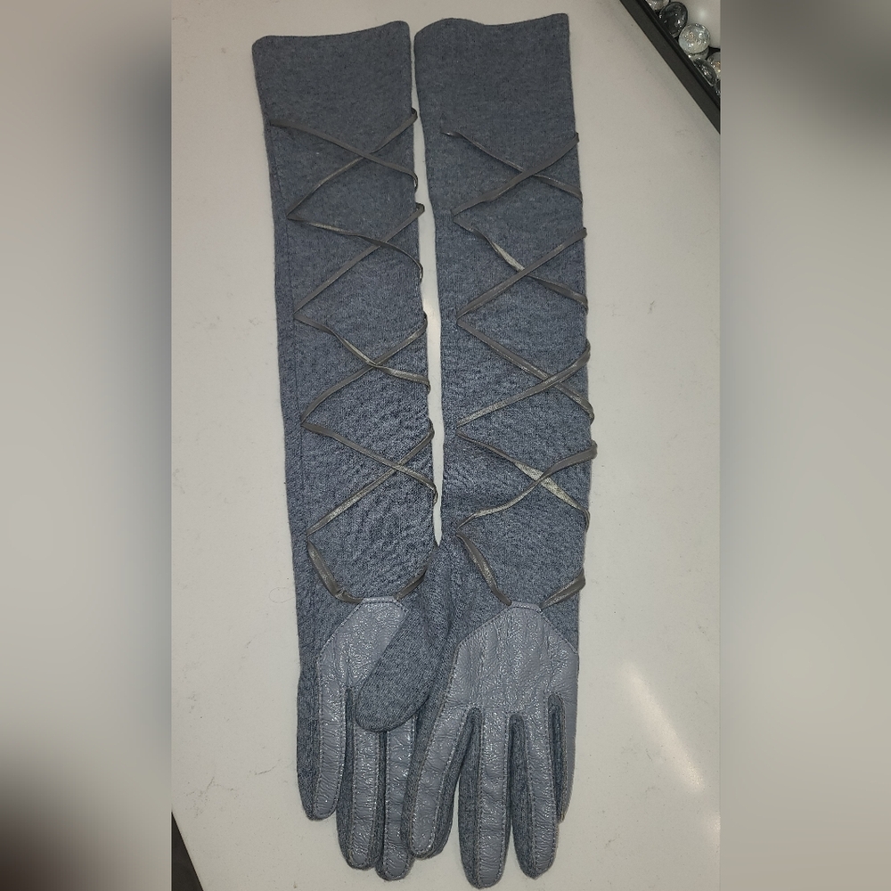 Grey extra Long Wool Leather gloves size 7.5